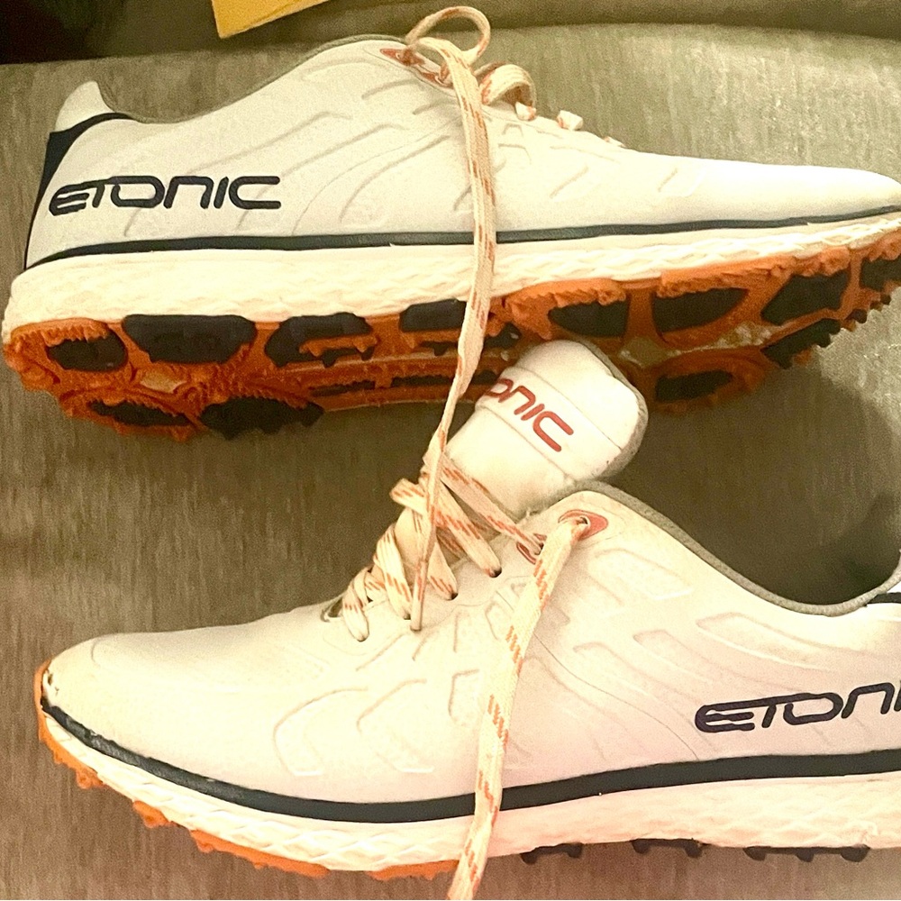 Eton white mens athletic shoes sneakers orange and navy accents